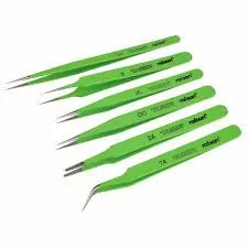 6pc epoxy coated electronic tweezers non magnetic tweezer set